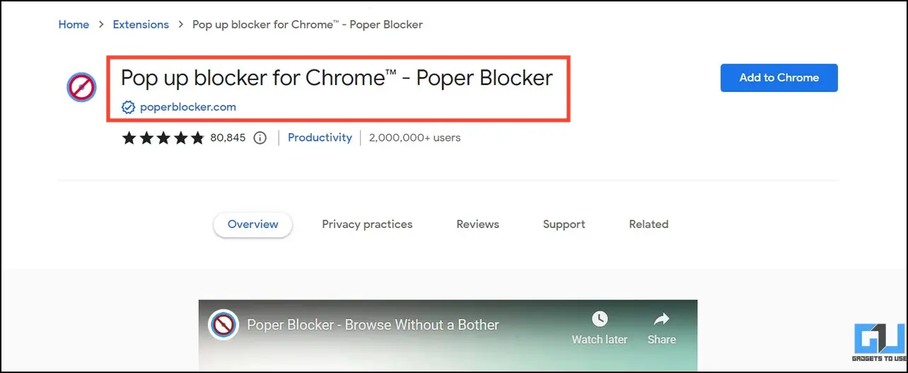 Chrome용 팝업 차단기 확장 프로그램 페이지