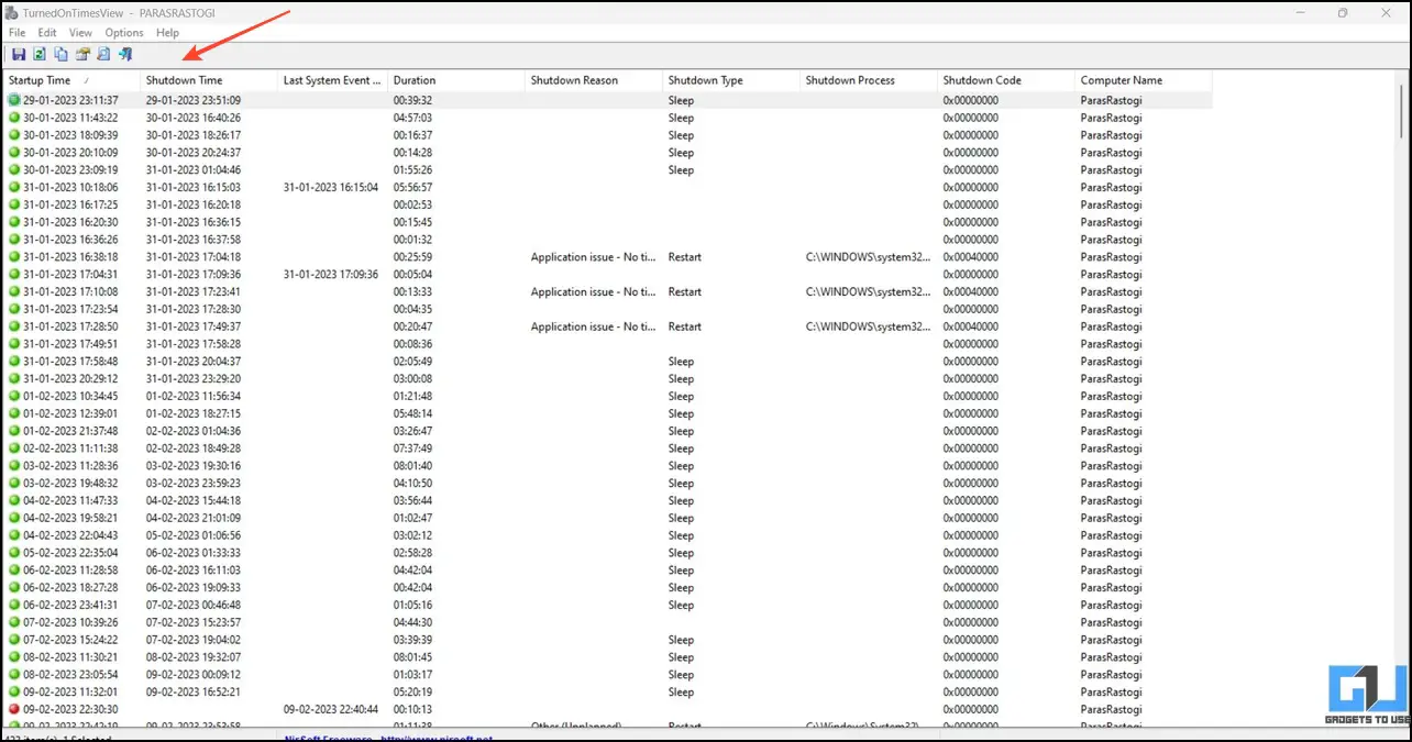타사 도구를 사용하여 Windows 시작 및 종료 기록 확인