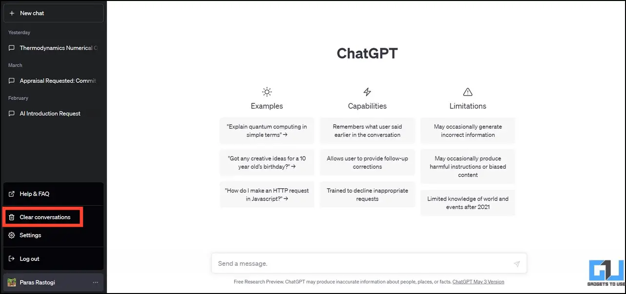 ChatGPT 기록 또는 계정 삭제하기