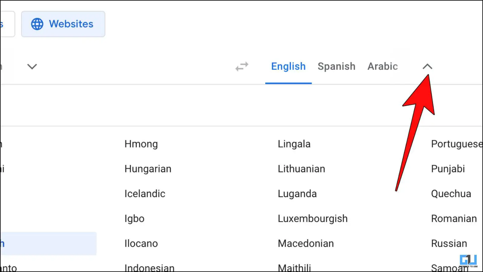 웹사이트를 번역할 언어 선택