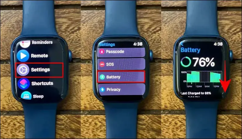 Apple Watch 설정으로 이동하여 배터리를 선택합니다.