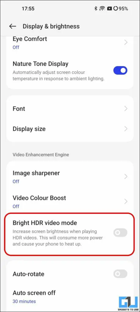 밝은 HDR 비디오 모드 비활성화