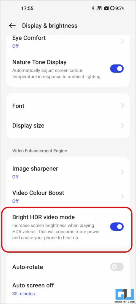 밝은 HDR 비디오 모드 비활성화하기