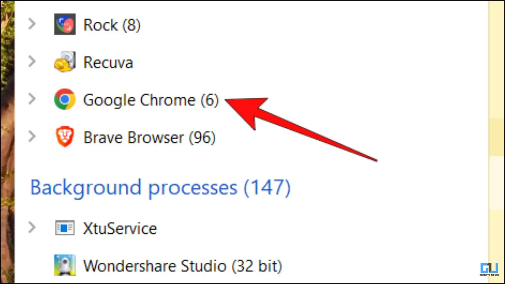Windows 작업 관리자에서 Google 크롬을 마우스 오른쪽 버튼으로 클릭합니다.