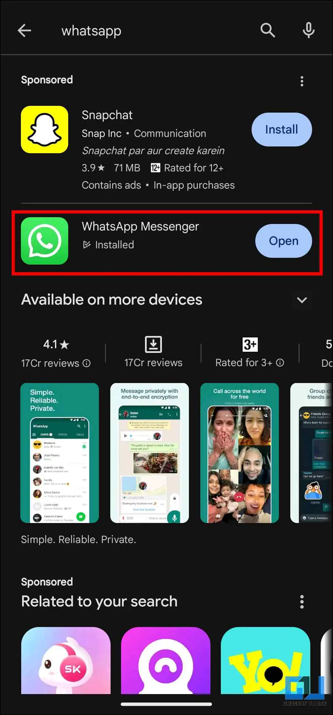 WhatsApp 메신저 앱 페이지로 이동합니다.