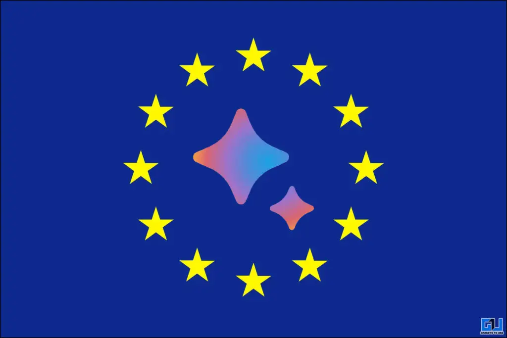 유럽연합의 별 안에 있는 구글 바드 로고