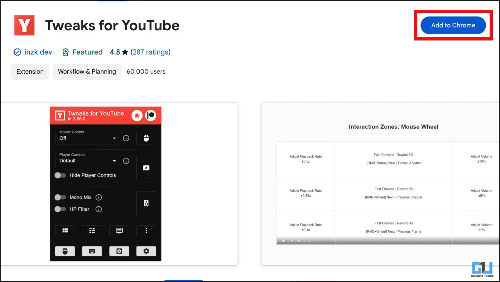 Chrome에서 YouTube 확장 프로그램용 조정 기능 설치