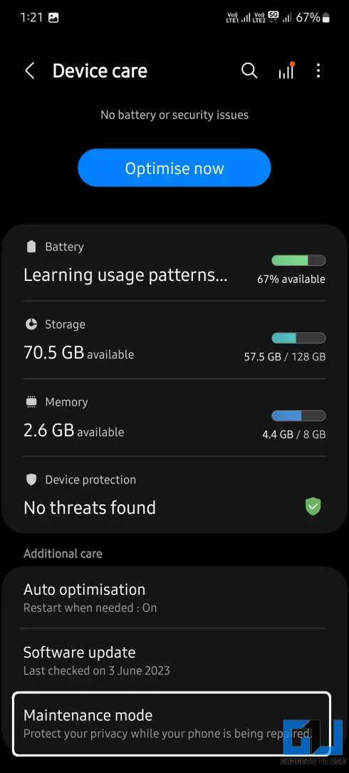 삼성의 Android 유지 관리 모드