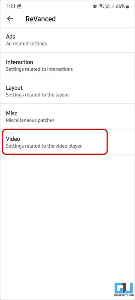 리밴스드 앱 설정에서 비디오 섹션으로 이동합니다.