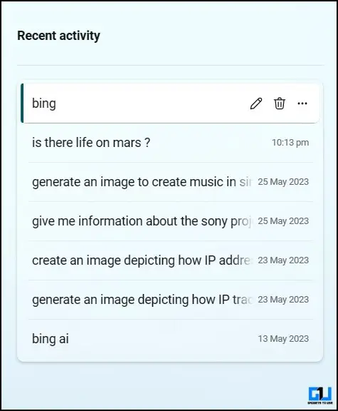 Bing AI 채팅 기록 삭제