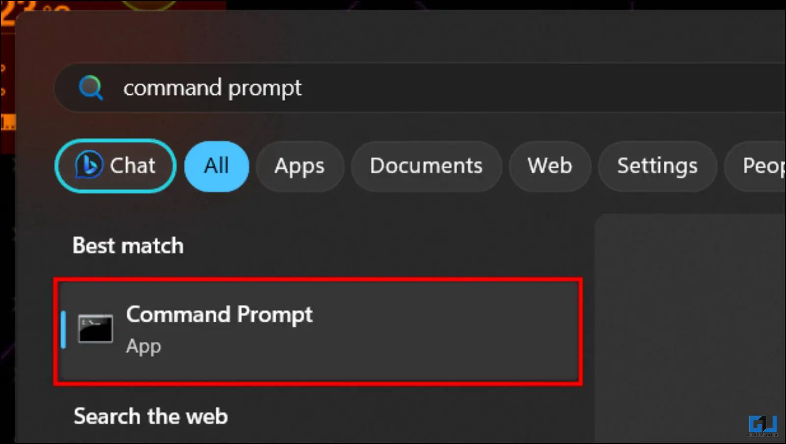 Windows 시작 메뉴를 사용하여 명령 프롬프트 열기
