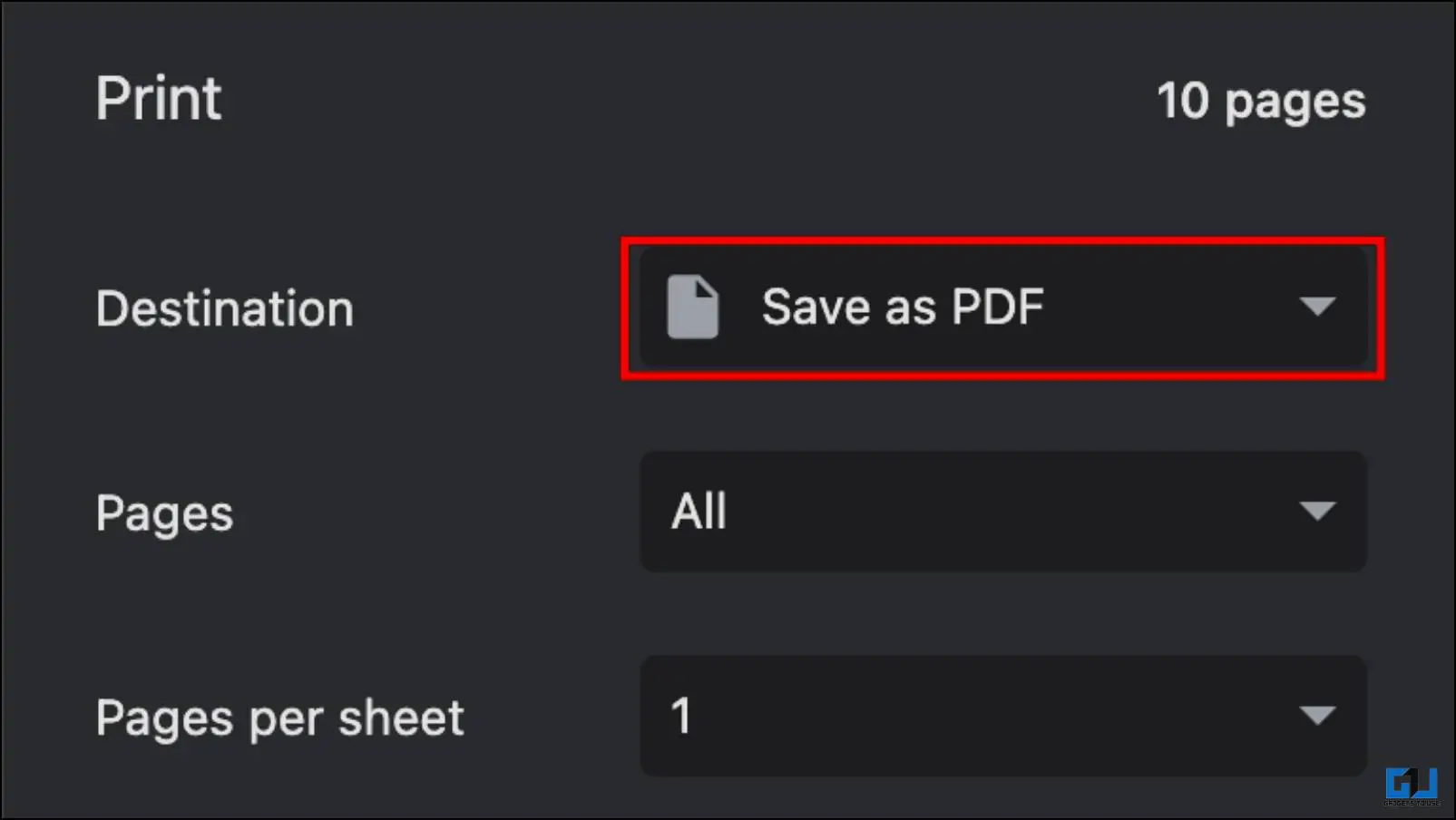 대상 메뉴에서 PDF로 저장을 선택합니다.