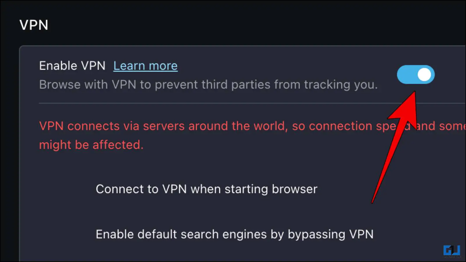 기능 설정에서 VPN 사용 토글을 켭니다.