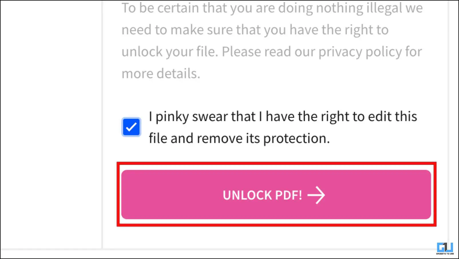 PDF 잠금해제! 를 클릭하여 파일에서 비밀번호를 제거합니다.