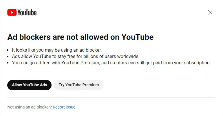 YouTube 안티 광고 차단기 프롬프트