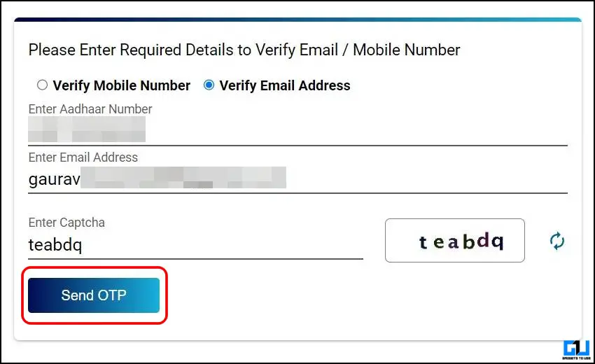 Aadhaar 카드의 전화 이메일 업데이트 확인