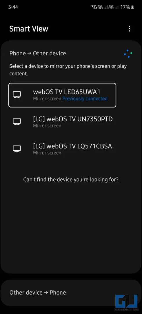 Android에서 WebOS TV로 화면 미러링