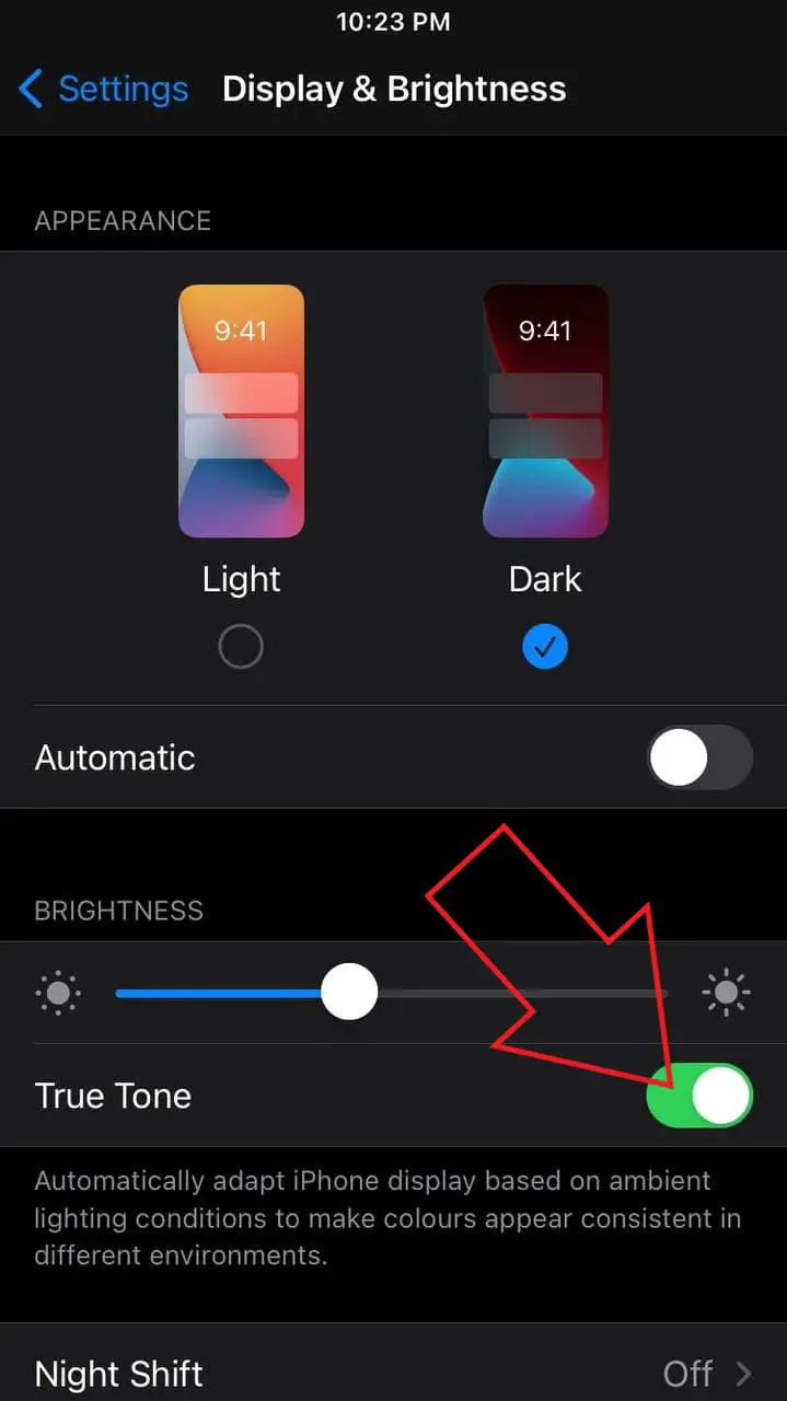 iPhone 자동으로 밝기 감소