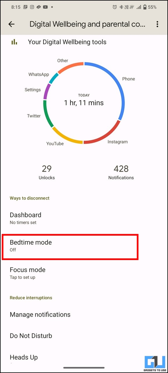 Android의 취침 시간 기능