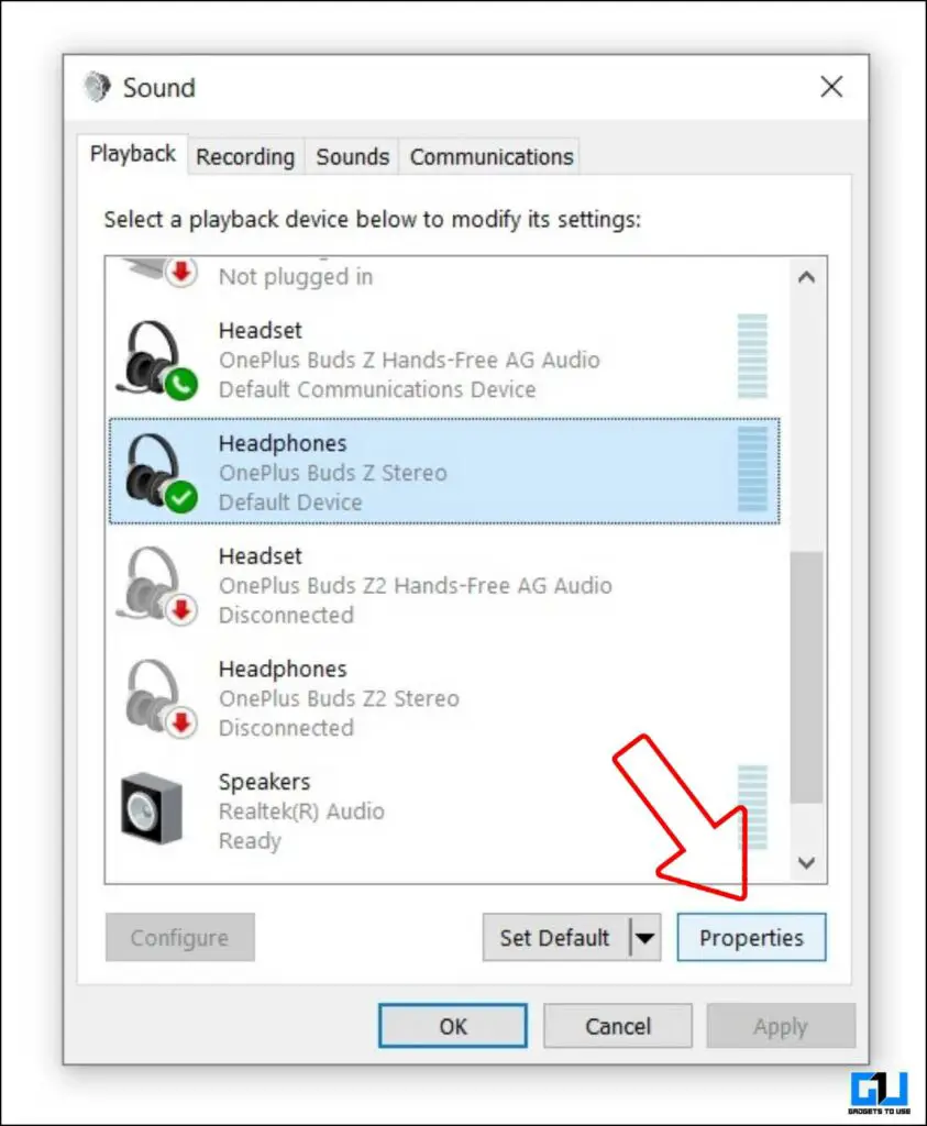 Windows의 사운드 설정에서 오디오 장치를 선택합니다.