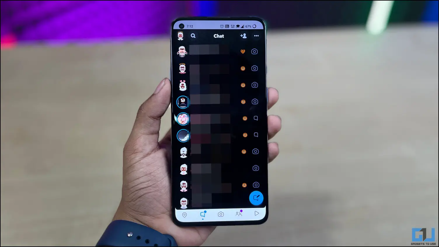 색상 반전 기능이 있는 Snapchat 어두운 모드 Android