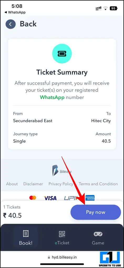 WhatsApp으로 하이데라바드 지하철 티켓 예약하기