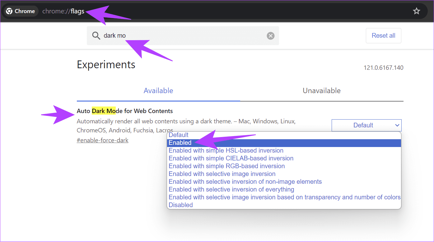 Chrome에서 다크 모드 사용 설정