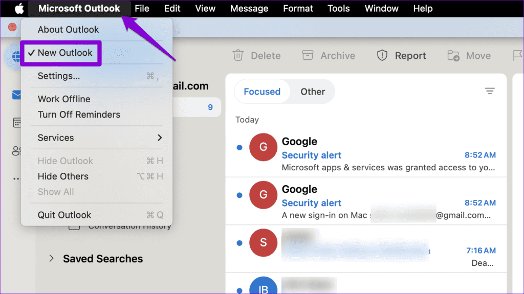 Mac에서 이전 Outlook 앱으로 전환하기