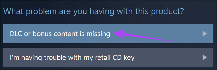 Steam에서 누락된 DLC 또는 보너스 콘텐츠를 선택하세요.