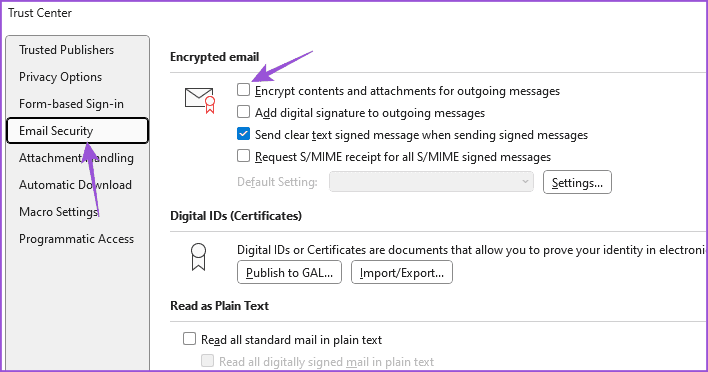 모든 이메일 레거시 Outlook 창에 대해 이메일 암호화 활성화