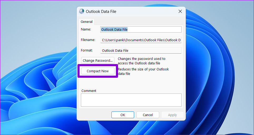 Outlook 데이터 파일 압축