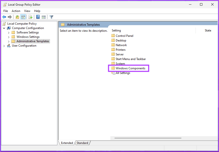 Windows 구성 요소 옵션을 선택합니다.