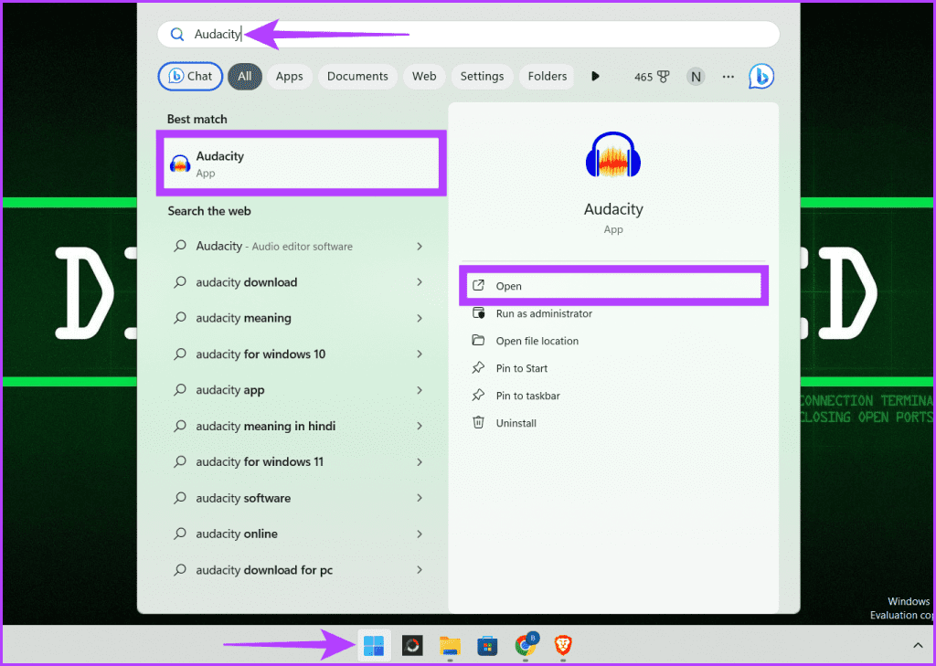 Windows 아이콘 유형 대담함을 클릭하고 열기를 선택합니다.