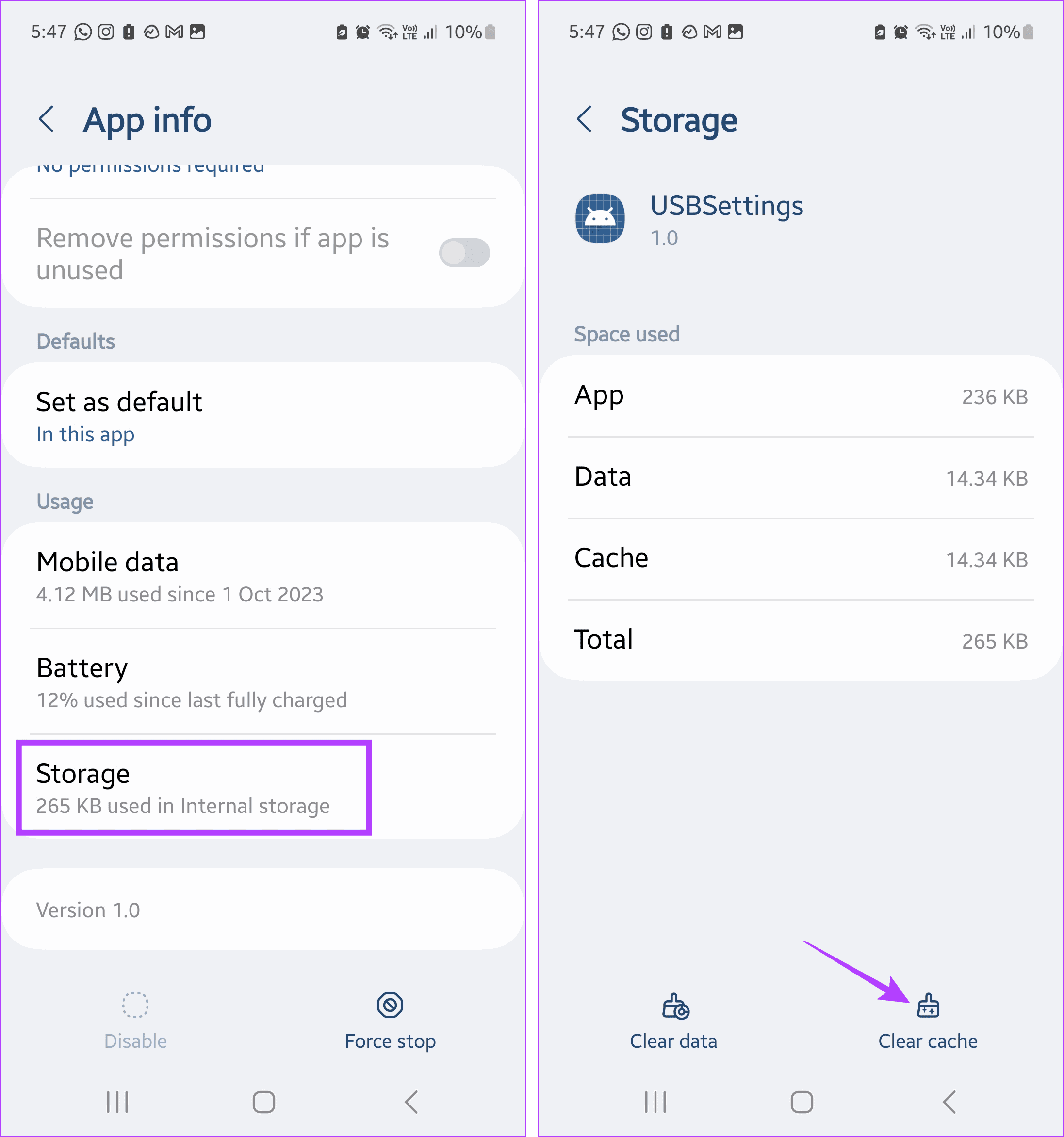 Clear USB Settings Cache