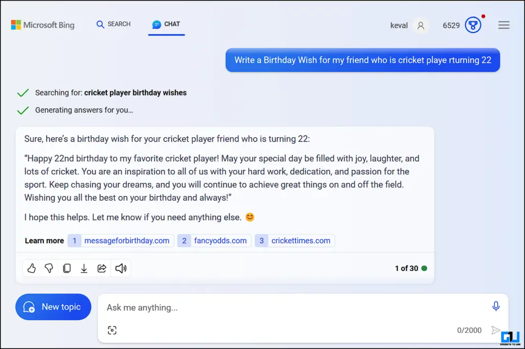 Microsoft Copilot을 사용하여 생일 소원 작성하기