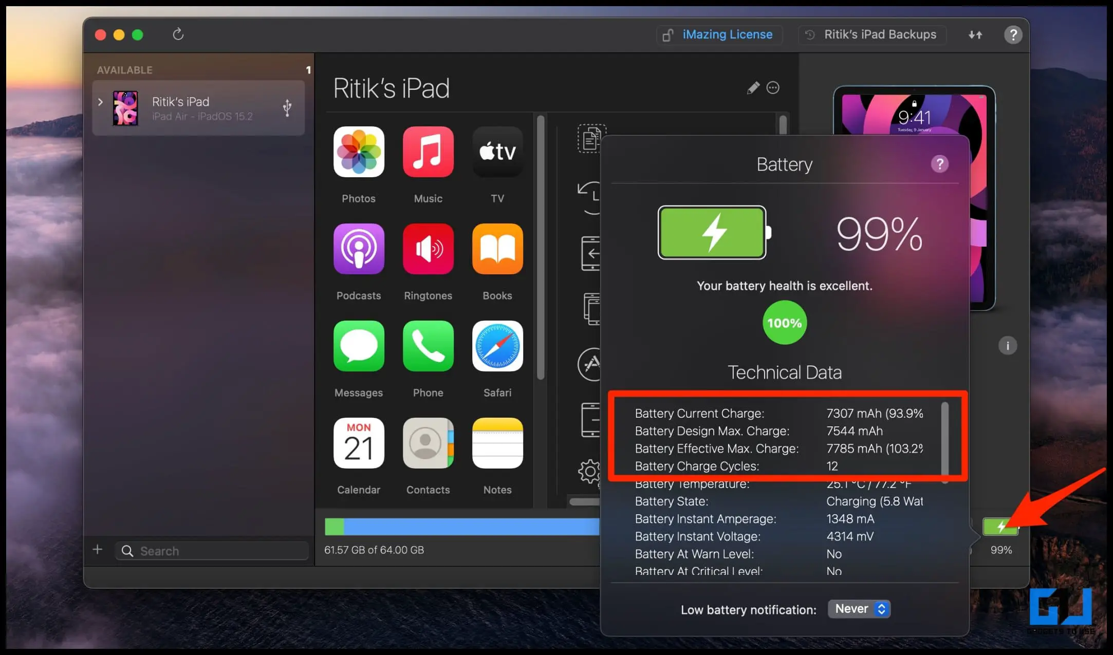 iMazing으로 iPad 배터리 상태 확인