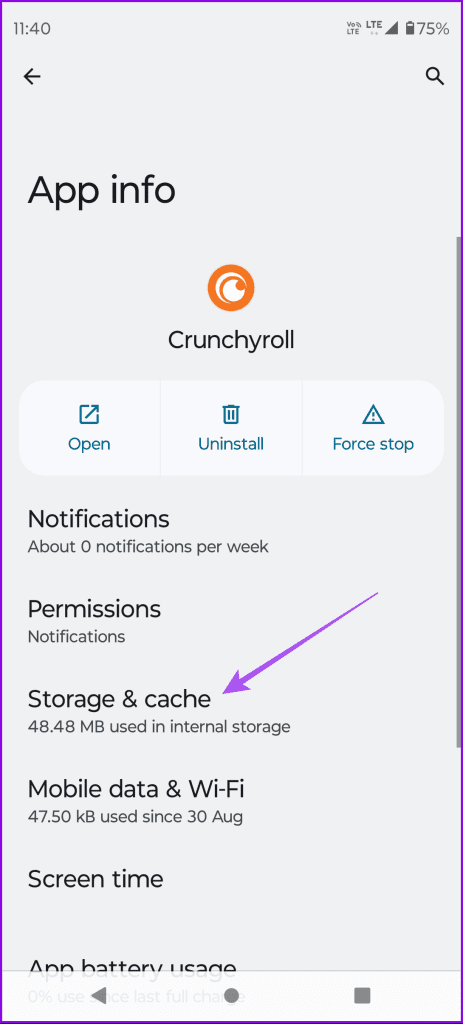 storage and cache crunchyroll android