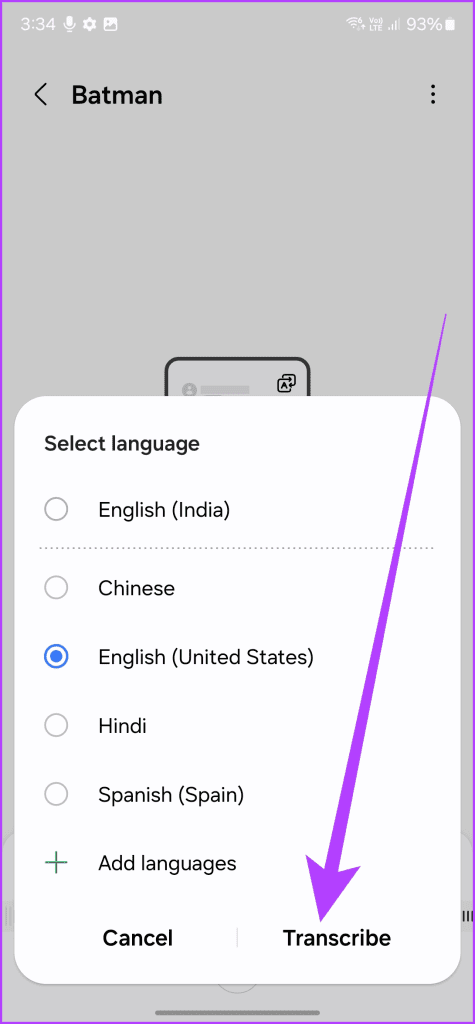 4.2 Simply select a language for it and then tap on the Transcribe button again