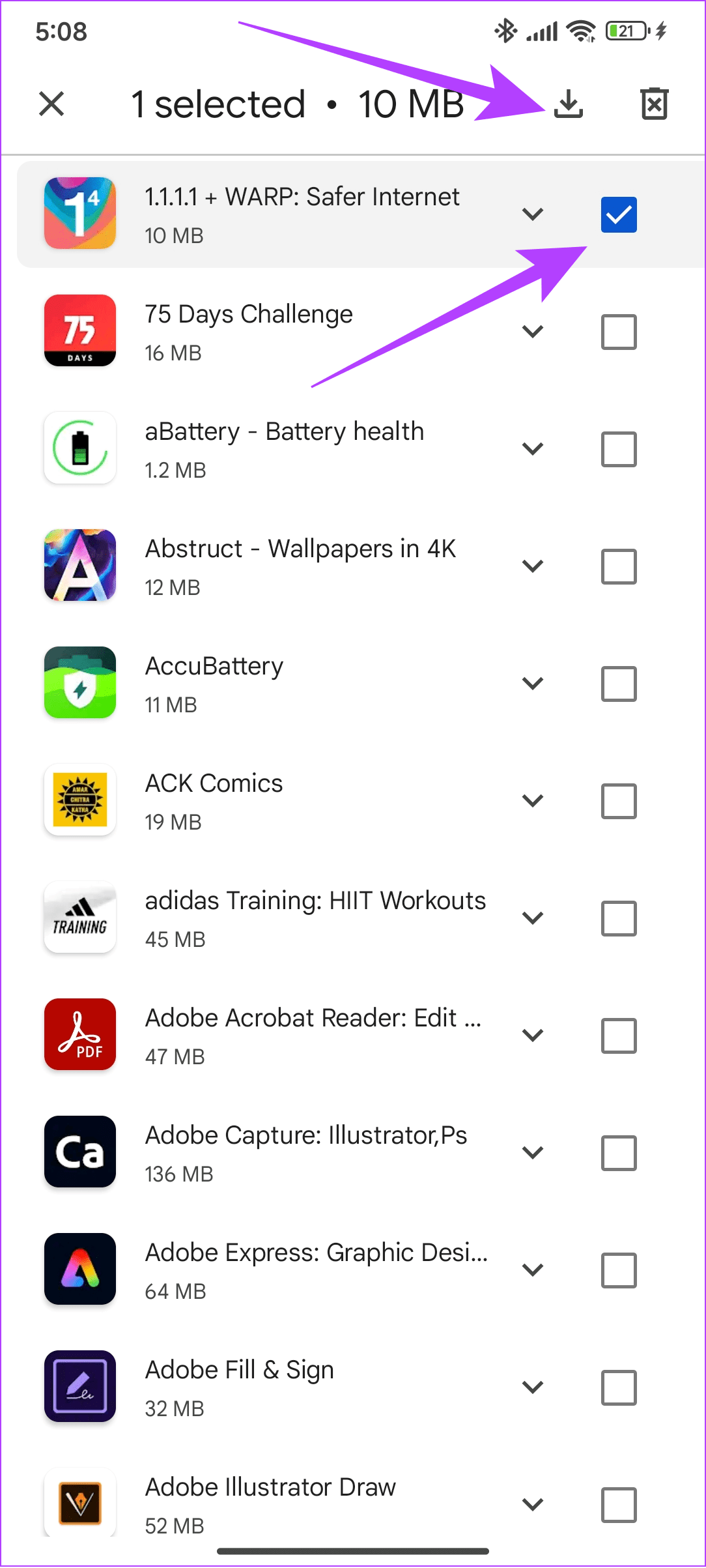앱을 선택한 후 다운로드 버튼을 탭하세요.