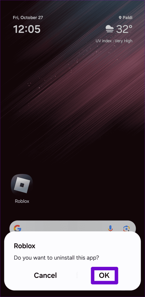 Android에서 Roblox 앱 제거 확인