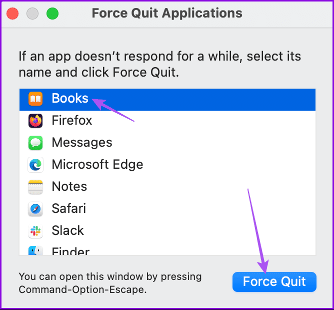 Mac에서 도서 앱 강제 종료