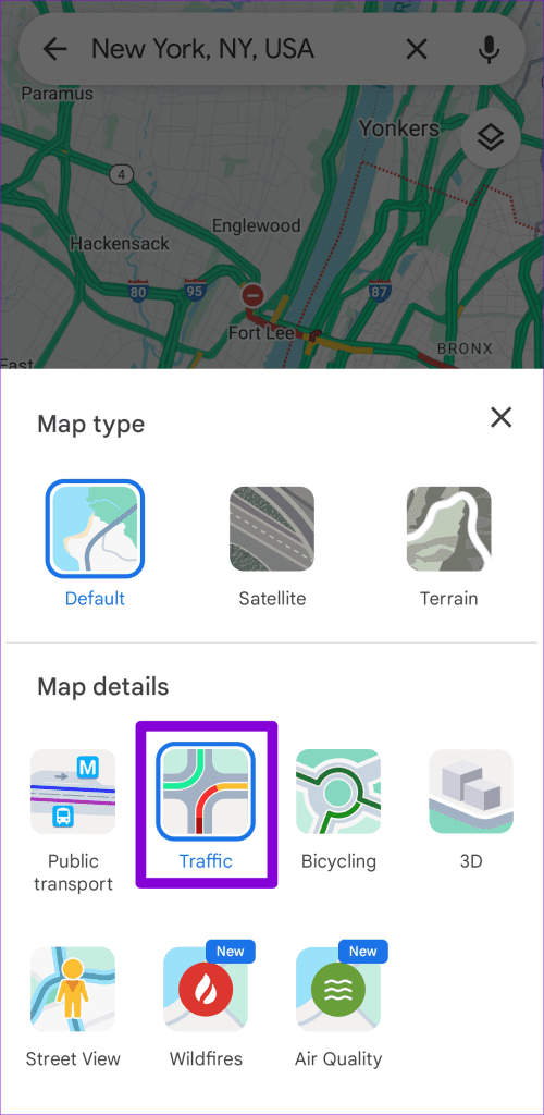Google 지도 앱에서 교통 정보 활성화