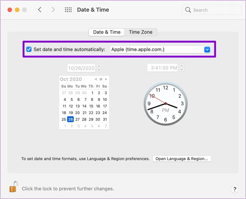 Mac에서 자동으로 날짜 및 시간 설정