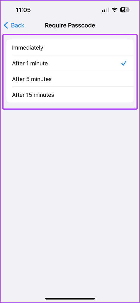 저널 앱 잠금 시간 초과 옵션
