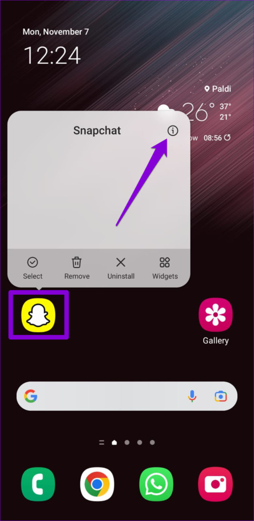 Snapchat 앱 정보 열기