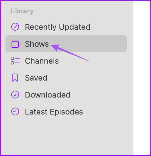 도서관 팟캐스트 앱 Mac을 보여줍니다