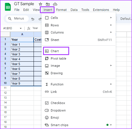 Google Sheets 4에 추세선을 추가하는 방법