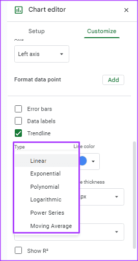 Google Sheets 11에 추세선을 추가하는 방법