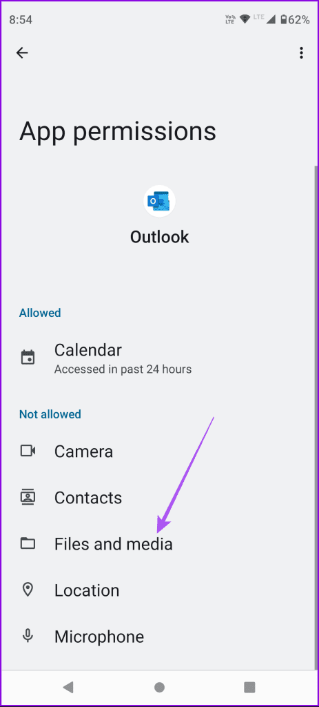 파일 및 미디어 권한 Outlook Android