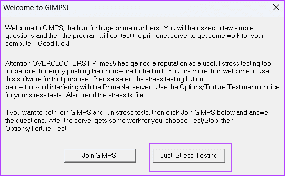 GIMPS Prime95를 사용하여 하드웨어 확인 실행